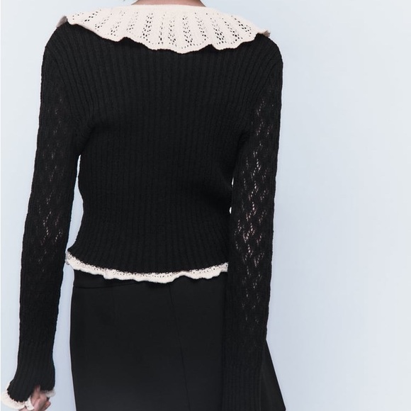 NWT Zara Mixed Ruffle Knit Collar Cardigan - Picture 2 of 5